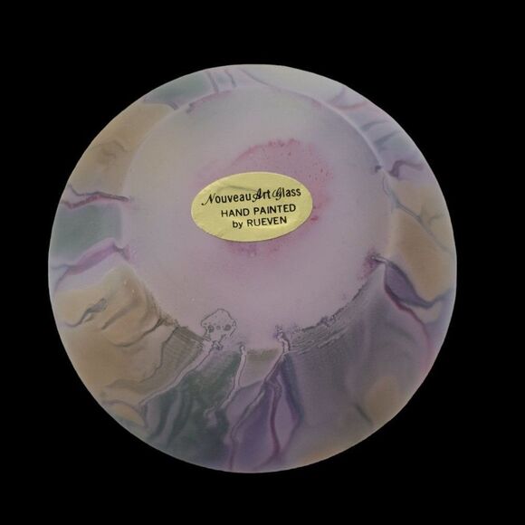 Vintage Nouveau Art Glass Hand Painted Vase by Rueven - Picture 7 of 10